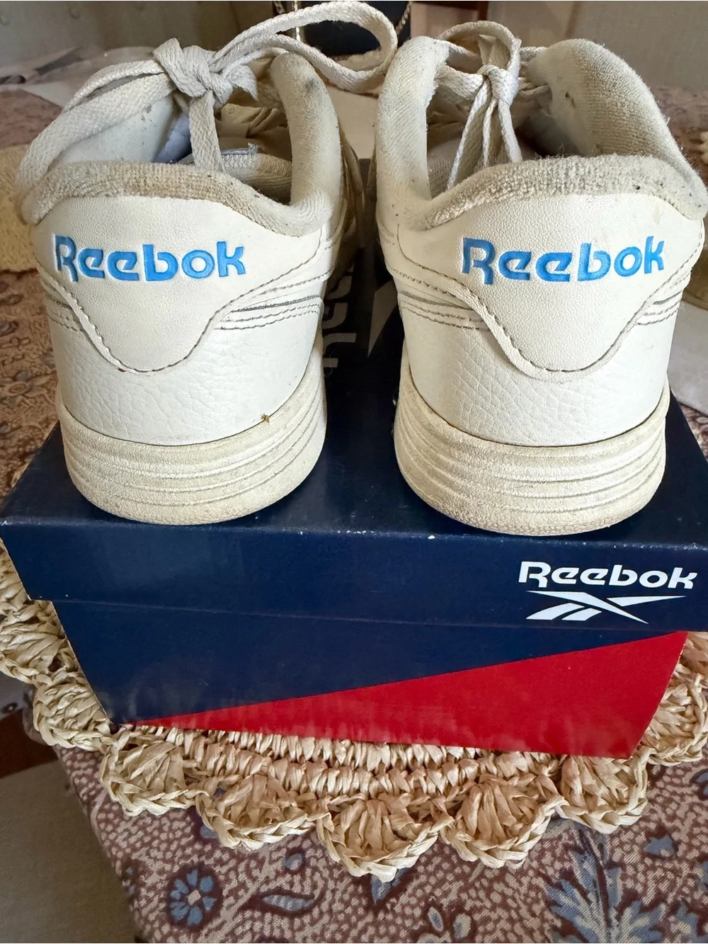 Reebok Women's Cream White Low-Top Sneakers with Blue Logo
